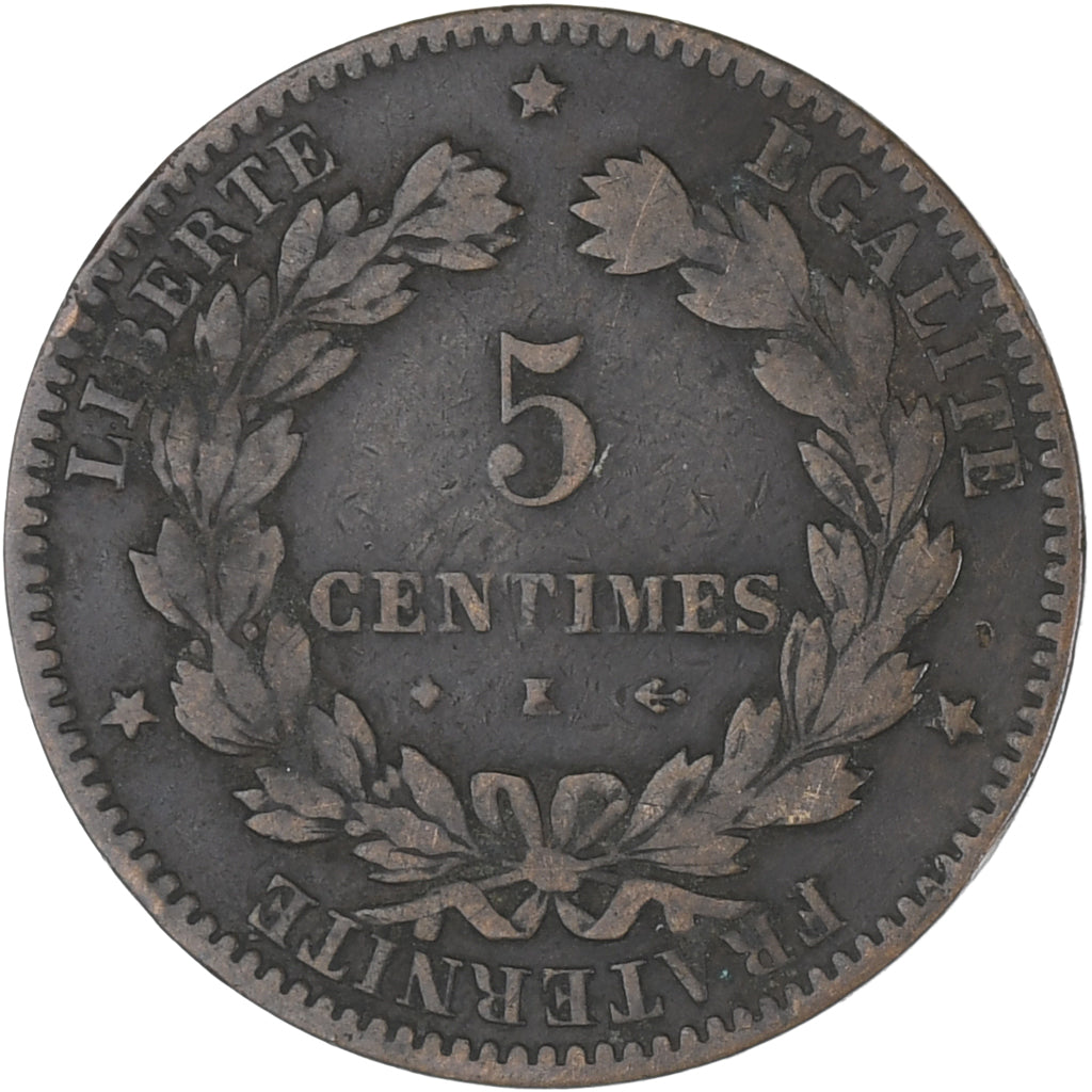 Moneta, Francia, Cérès, 5 Centimes, 1877, Bordeaux, BB, Bronzo, KM:821.2