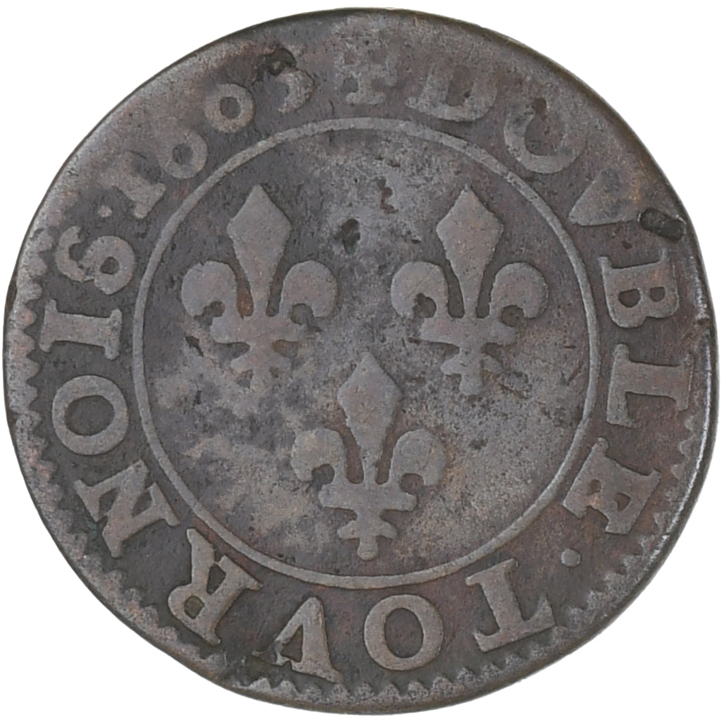Moeda, França, Henri IV, Double Tournois, 1605, Paris, VF(30-35), Cobre