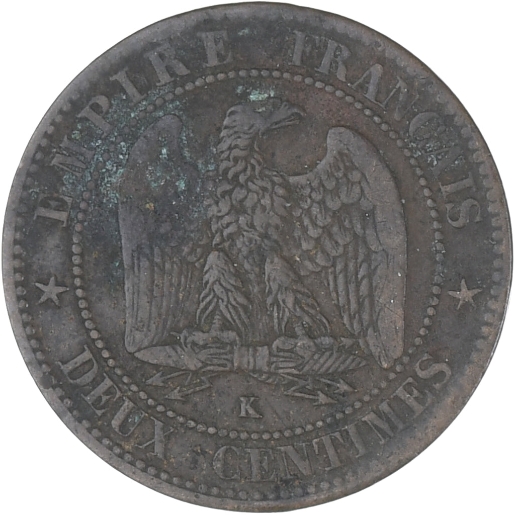 Moneda, Francia, Napoleon III, Napoléon III, 2 Centimes, 1862, Bordeaux, BC+