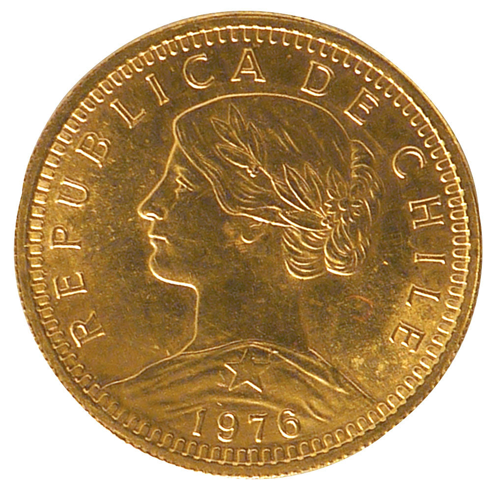 Chile, 20 Pesos, 1976, Santiago, KM #168, MS(60-62), Gold, 18.5, 4.07
