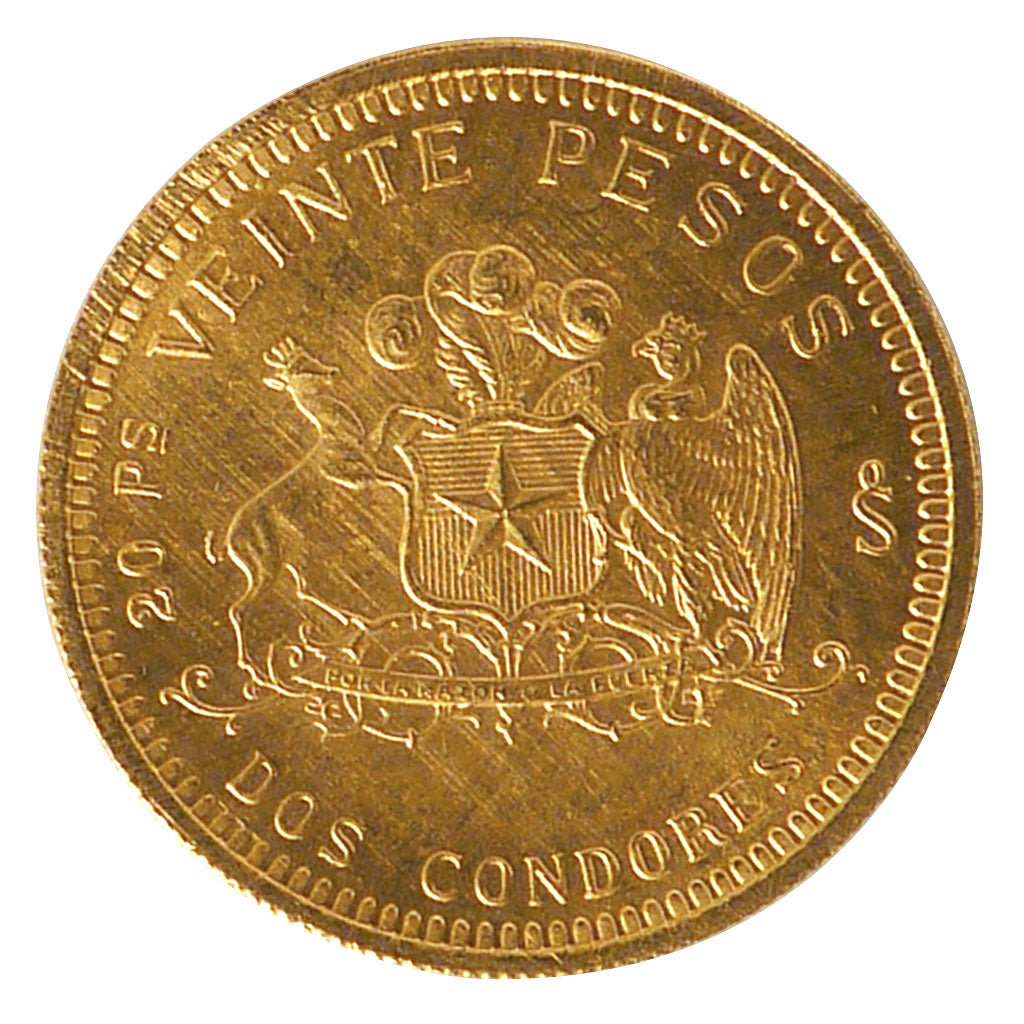 Chile, 20 Pesos, 1976, Santiago, KM #168, MS(60-62), Gold, 18.5, 4.07