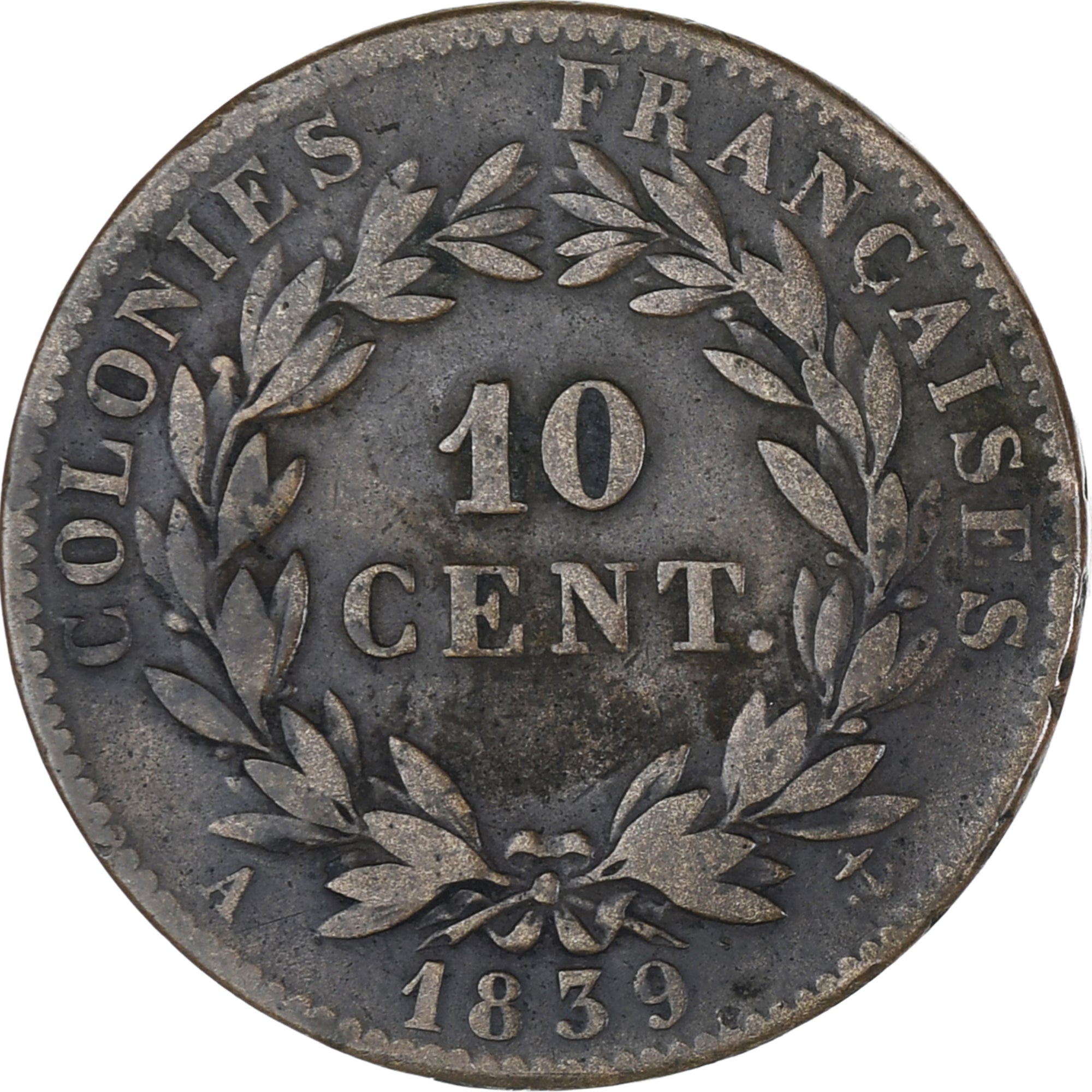 Französische Kolonien, Louis - Philippe, 10 Centimes, 1839, Paris, S+, Bronze