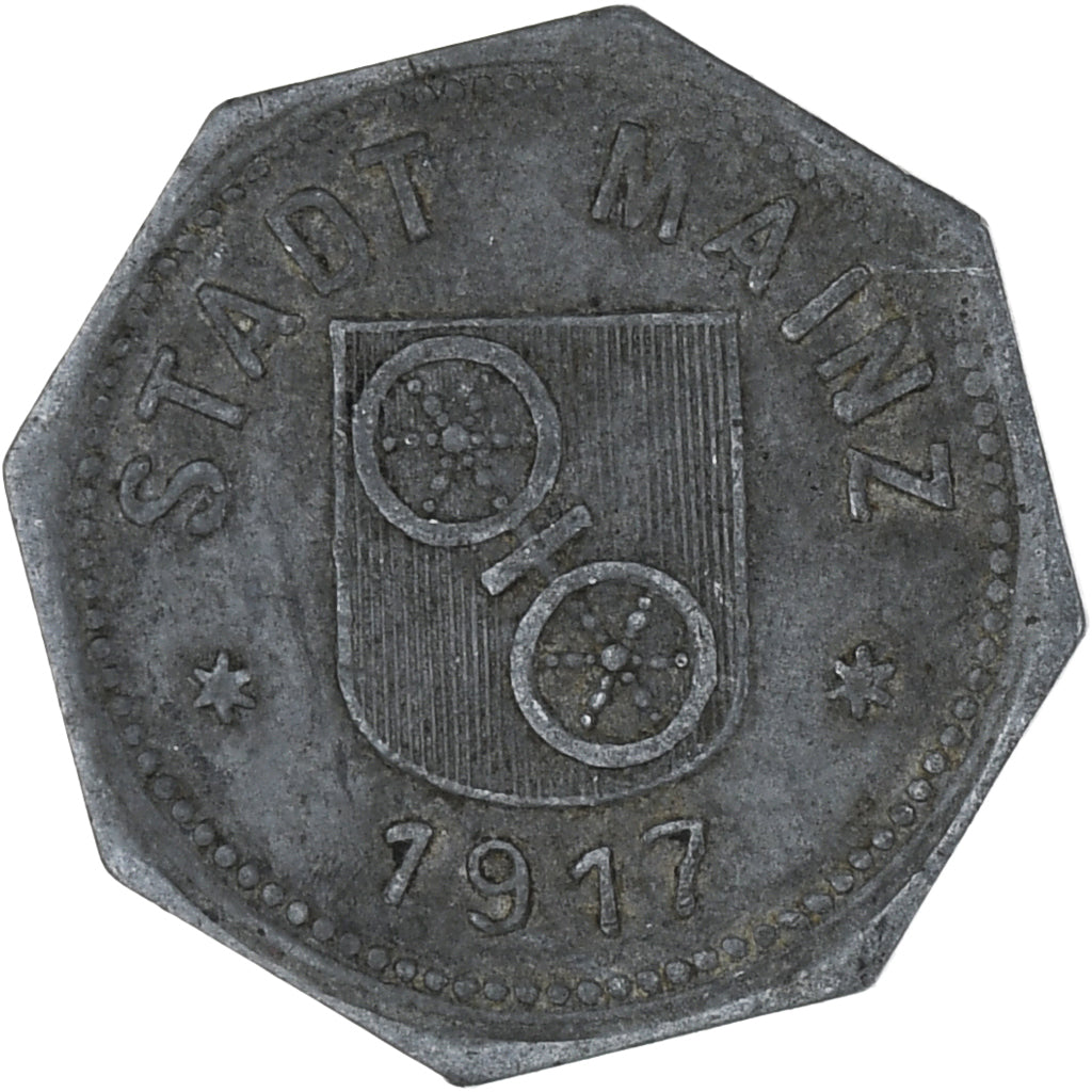 Germany, Stadt Mainz, Kleingeldersatzmarke, 10 Pfennig, 1917, EF(40-45), Zinc
