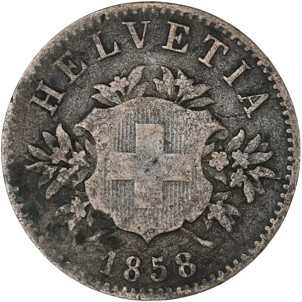Coin, Switzerland, 20 Rappen, 1858, Bern, EF(40-45), Billon, KM:7