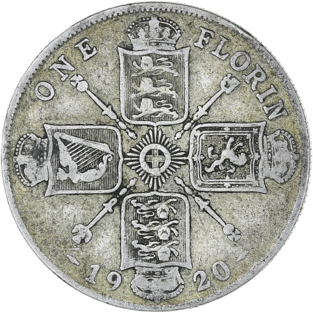 Great Britain, George V, Florin, Two Shillings, 1920, VF(20-25), Silver, KM:817a