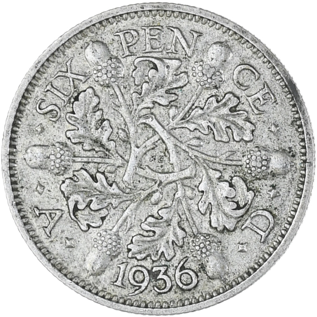Grã-Bretanha, George V, 6 Pence, 1936, EF(40-45), Prata, KM:832
