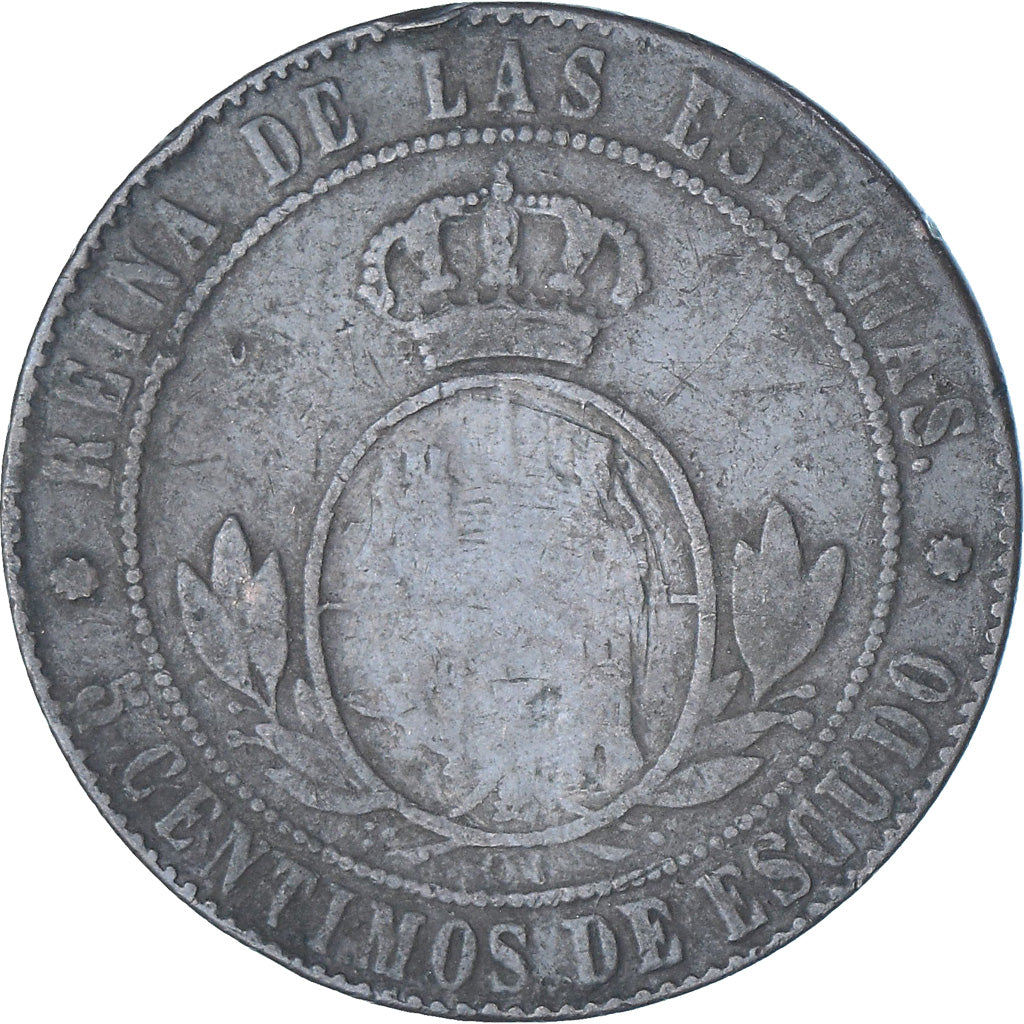 Moneda, España, Isabel II, 5 Centimos, 1868, BC+, Cobre, KM:635.1