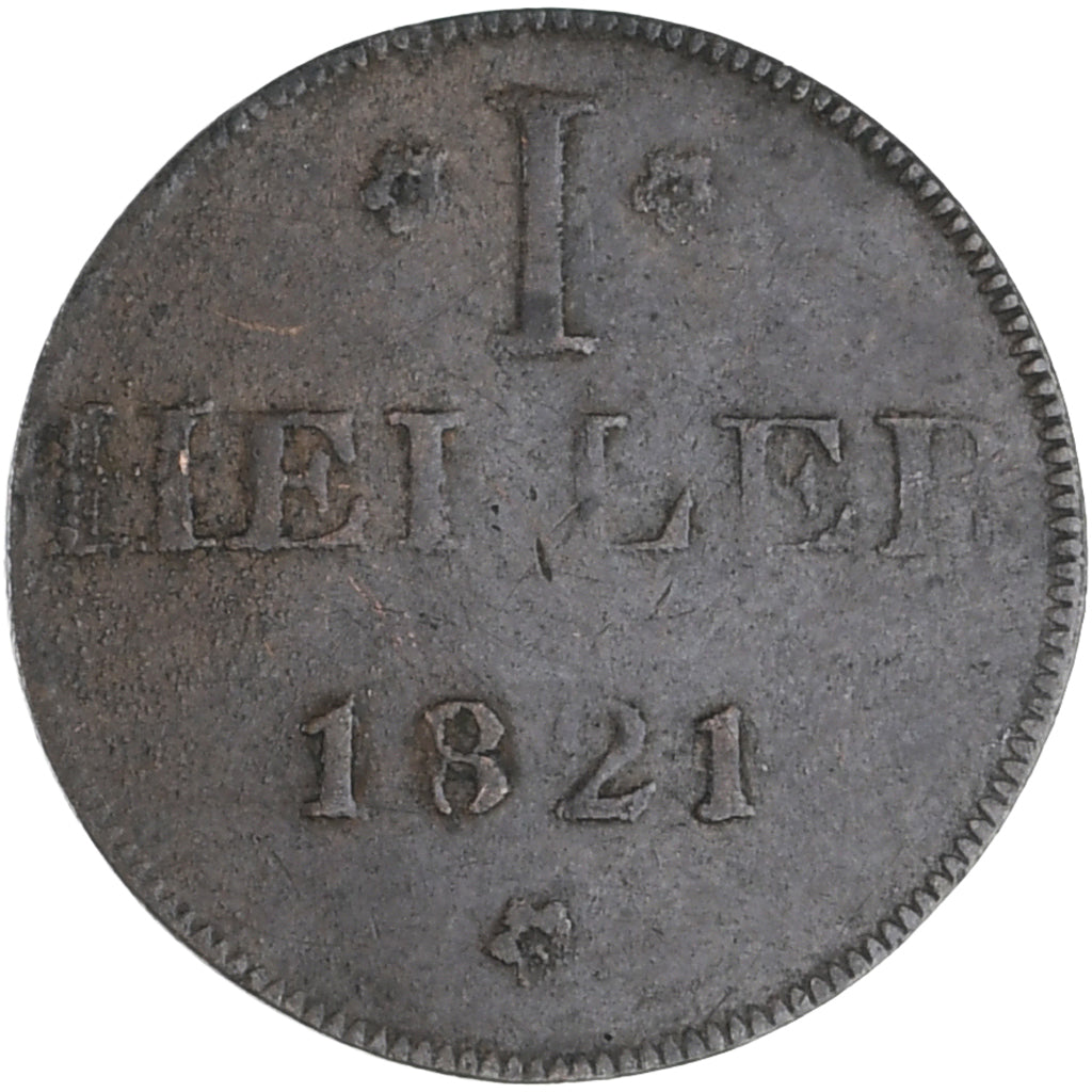 Münze, Deutsch Staaten, FRANKFURT AM MAIN, Heller, 1821, SS, Kupfer, KM:301