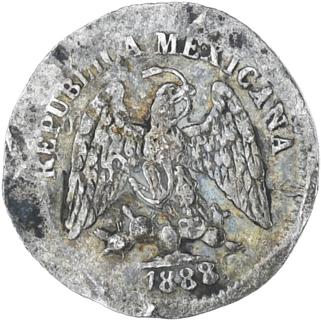 Moneda, México, 5 Centavos, 1888, Mexico City, MBC, Plata, KM:398.7