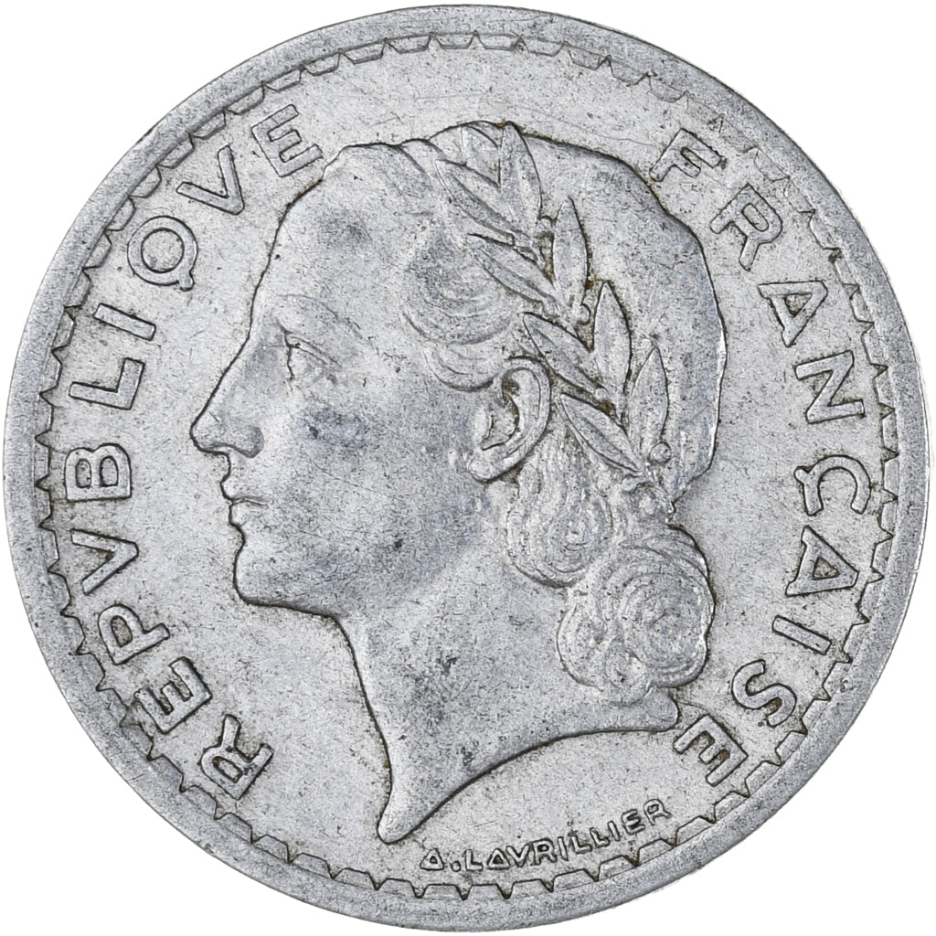 Moneta, Francja, Lavrillier, 5 Francs, 1945, Paris, AU(55-58), Aluminium