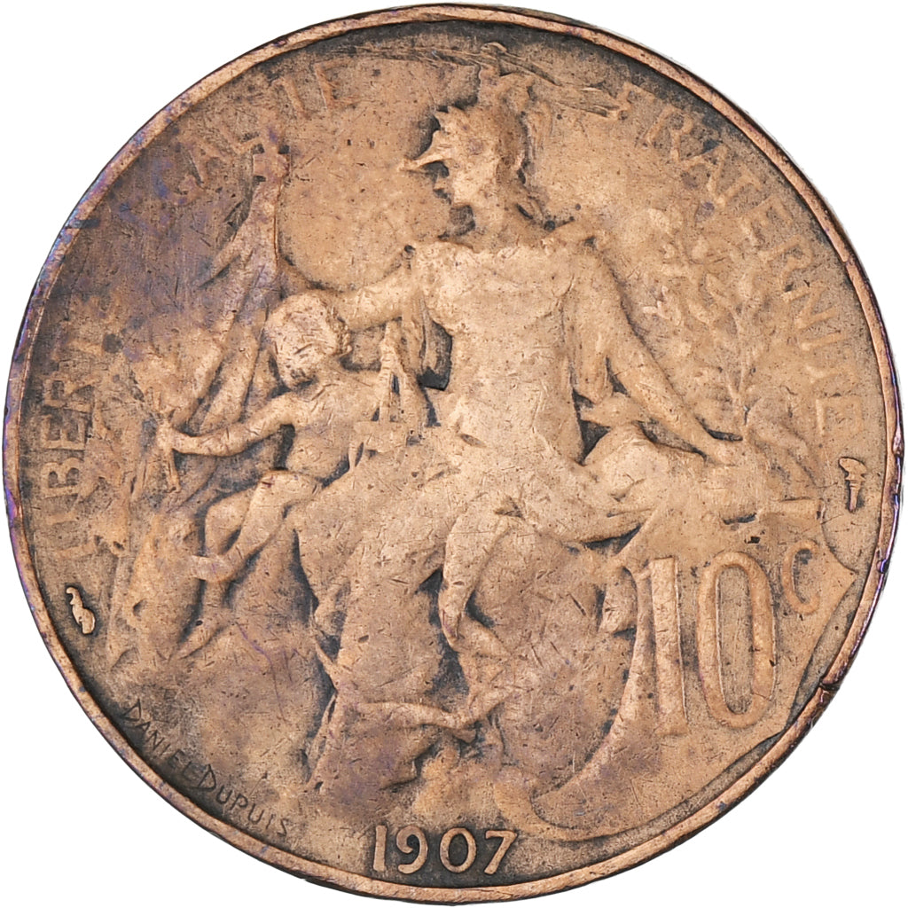 Moneta, Francia, Dupuis, 10 Centimes, 1907, Paris, MB+, Bronzo, KM:843