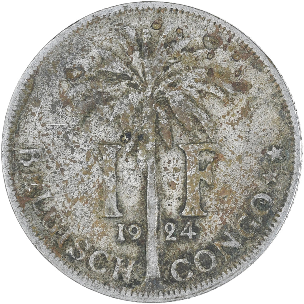 Munten, Belgisch Congo, Franc, 1924, ZG+, Cupro-nikkel, KM:21