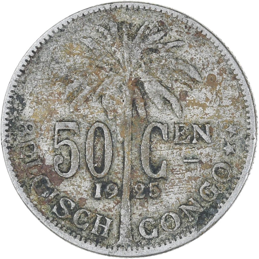 Moeda, Congo Belga, 50 Centimes, 1925, VF(20-25), Cobre-níquel, KM:22