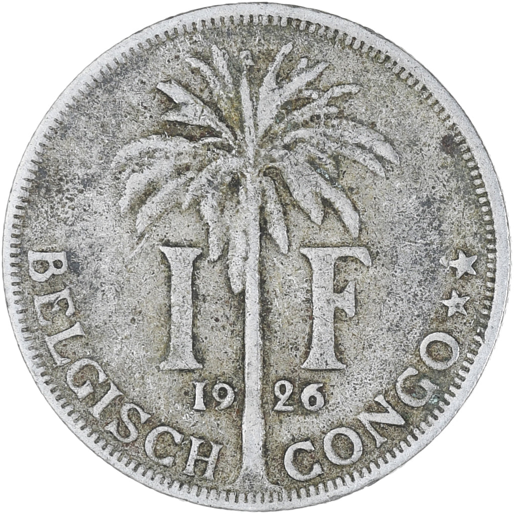 Moeda, Congo Belga, Franc, 1926, EF(40-45), Cobre-níquel, KM:21