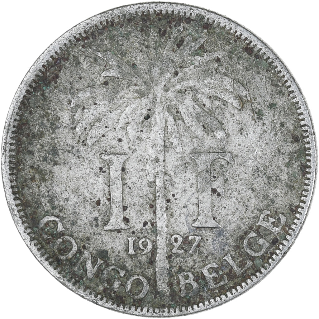 Moeda, Congo Belga, Franc, 1927, VG(8-10), Cobre-níquel, KM:20