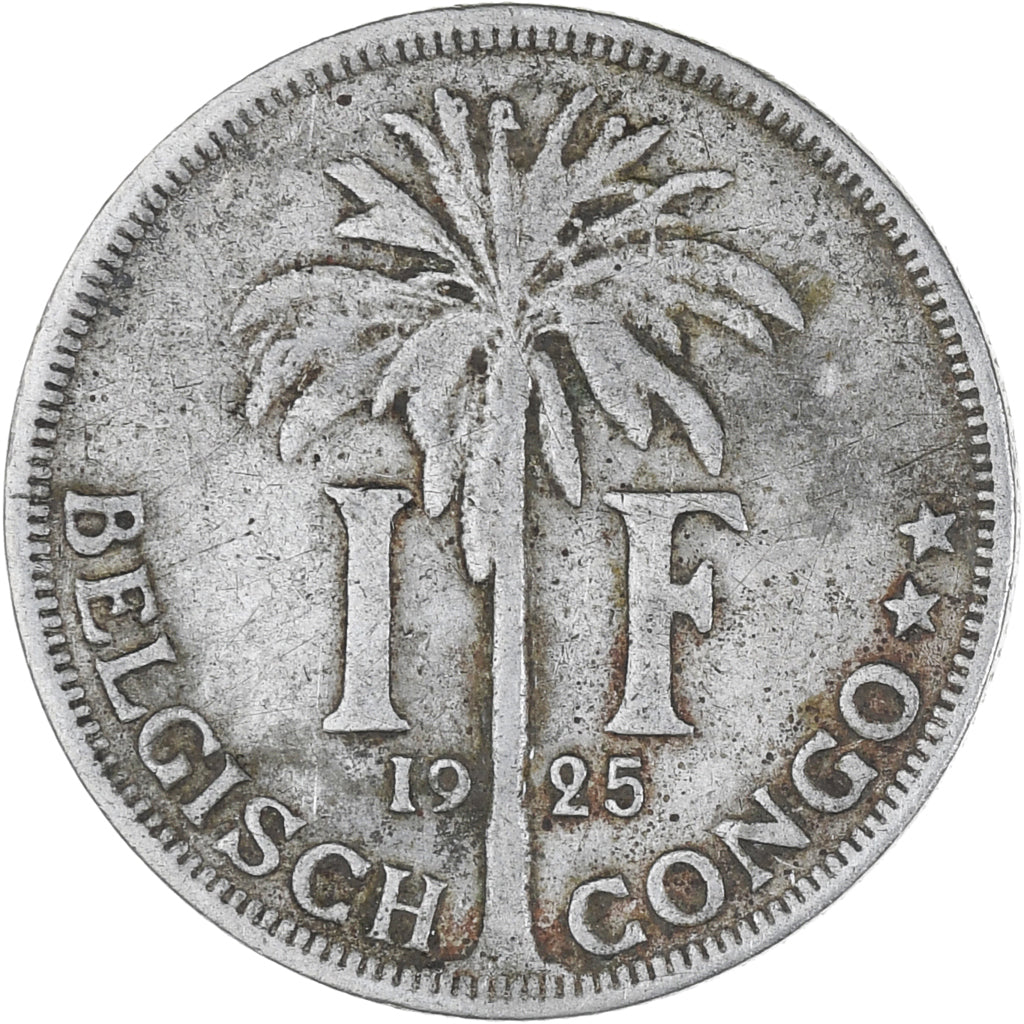 Moneta, Congo belga, Franc, 1925, MB+, Rame-nichel, KM:21