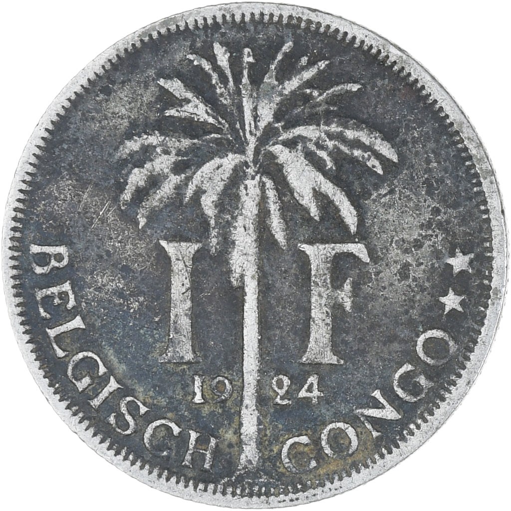 Moneda, Congo belga, Franc, 1924, BC+, Cobre - níquel, KM:21