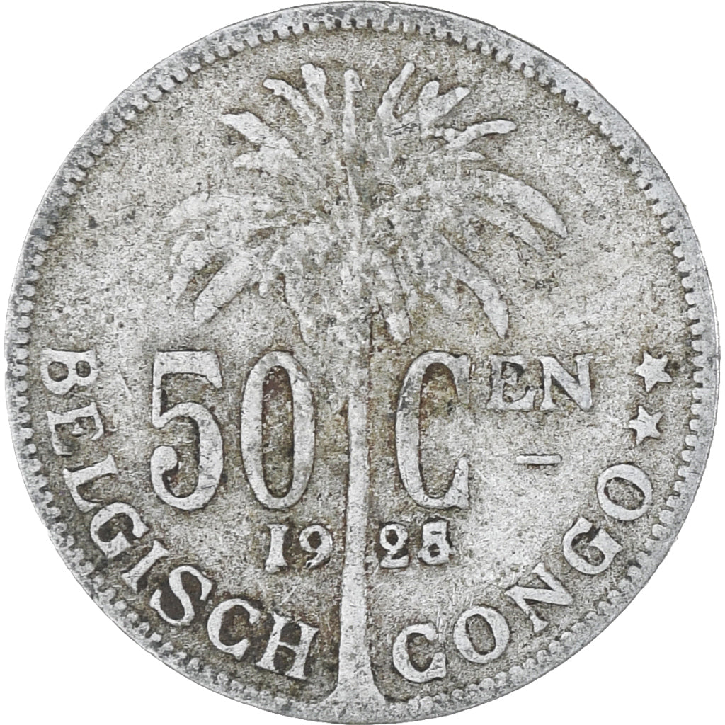 Moneda, Congo belga, 50 Centimes, 1925, BC+, Cobre - níquel, KM:23