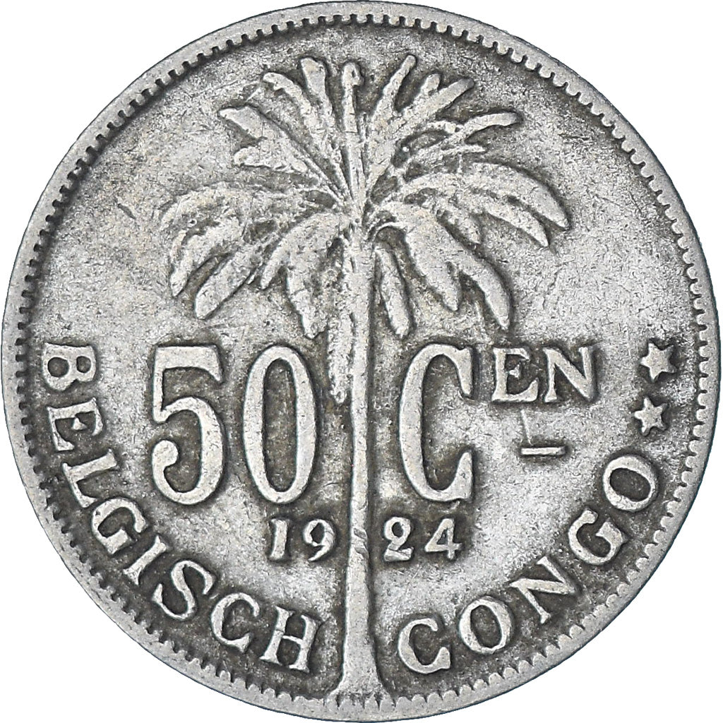 Moneta, Kongo Belgijskie, 50 Centimes, 1924, EF(40-45), Miedź-Nikiel, KM:23