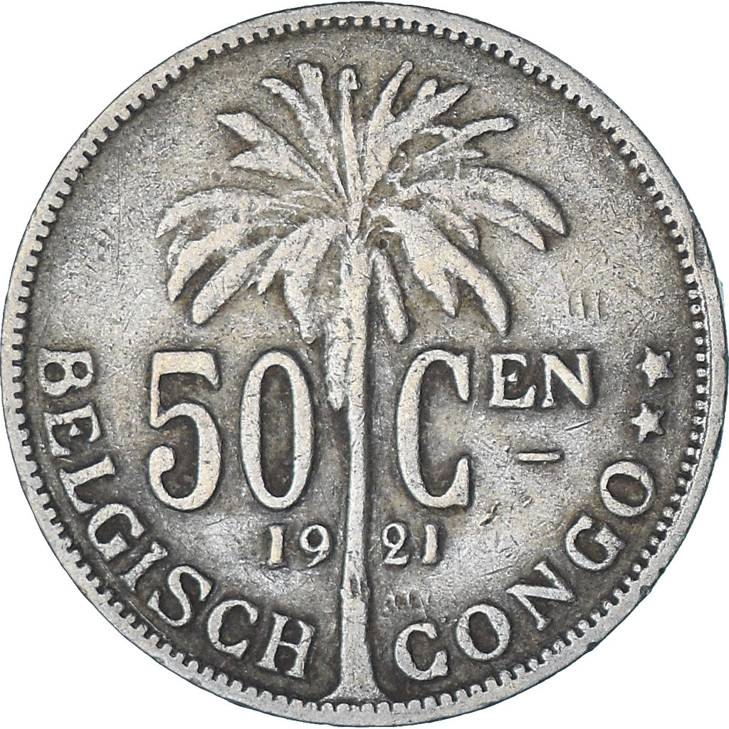 Moneta, Congo belga, 50 Centimes, 1921, BB, Rame-nichel, KM:23