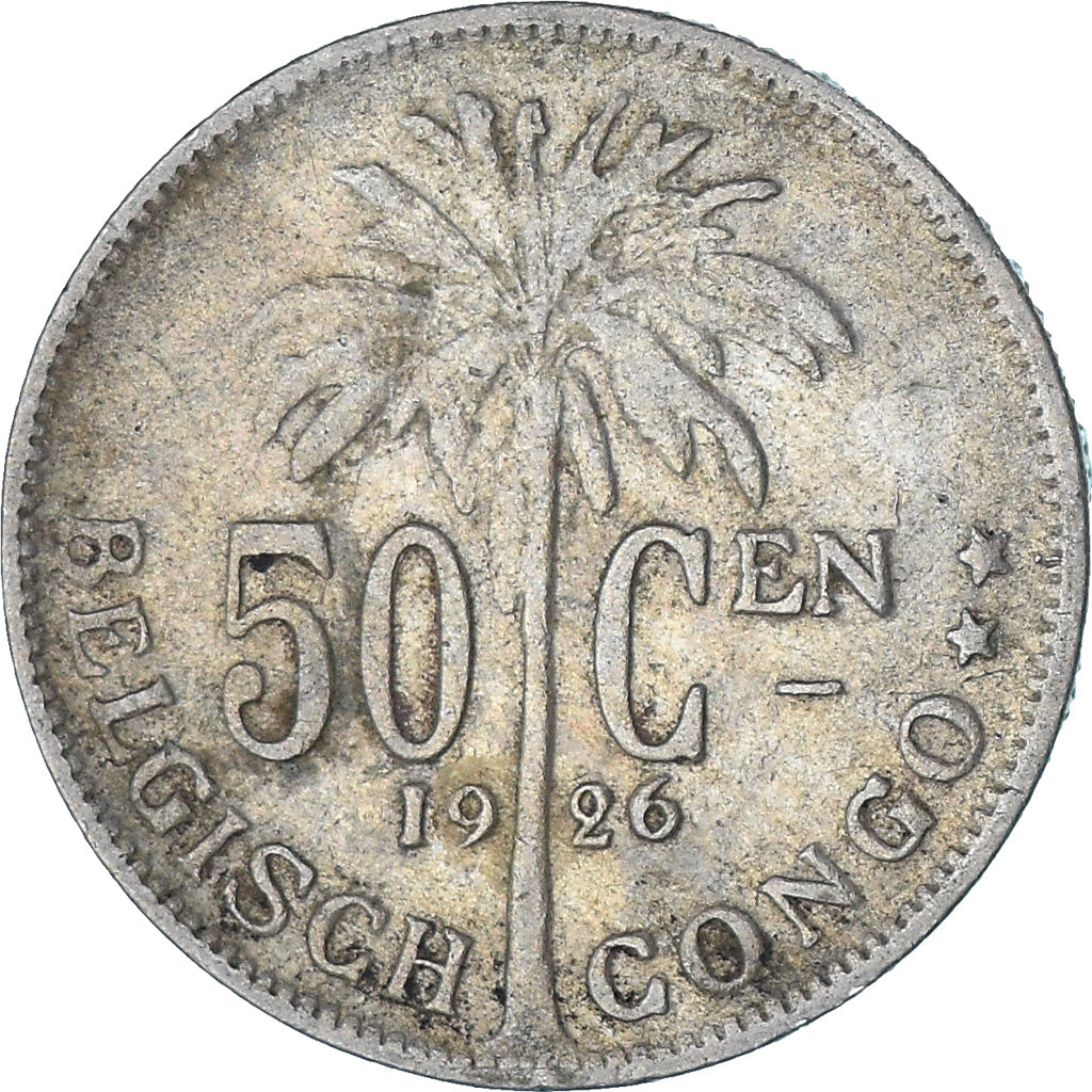 Moneta, Kongo Belgijskie, 50 Centimes, 1926, EF(40-45), Miedź-Nikiel, KM:23
