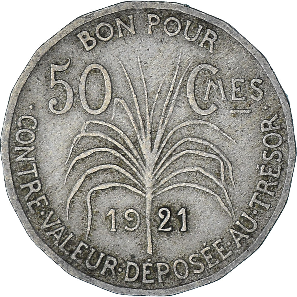Coin, Guadeloupe, 50 Centimes, 1921, AU(50-53), Copper-nickel, KM:45