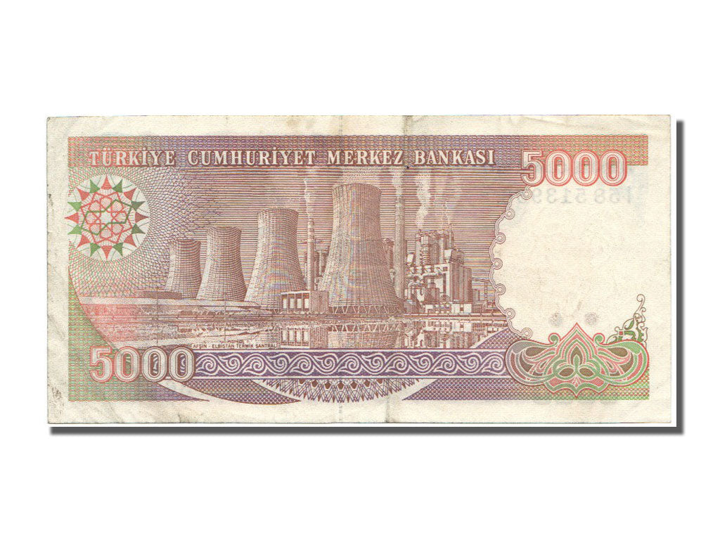 Turkey, 5000 Lira, 1990, KM #198, AU(55-58), I
