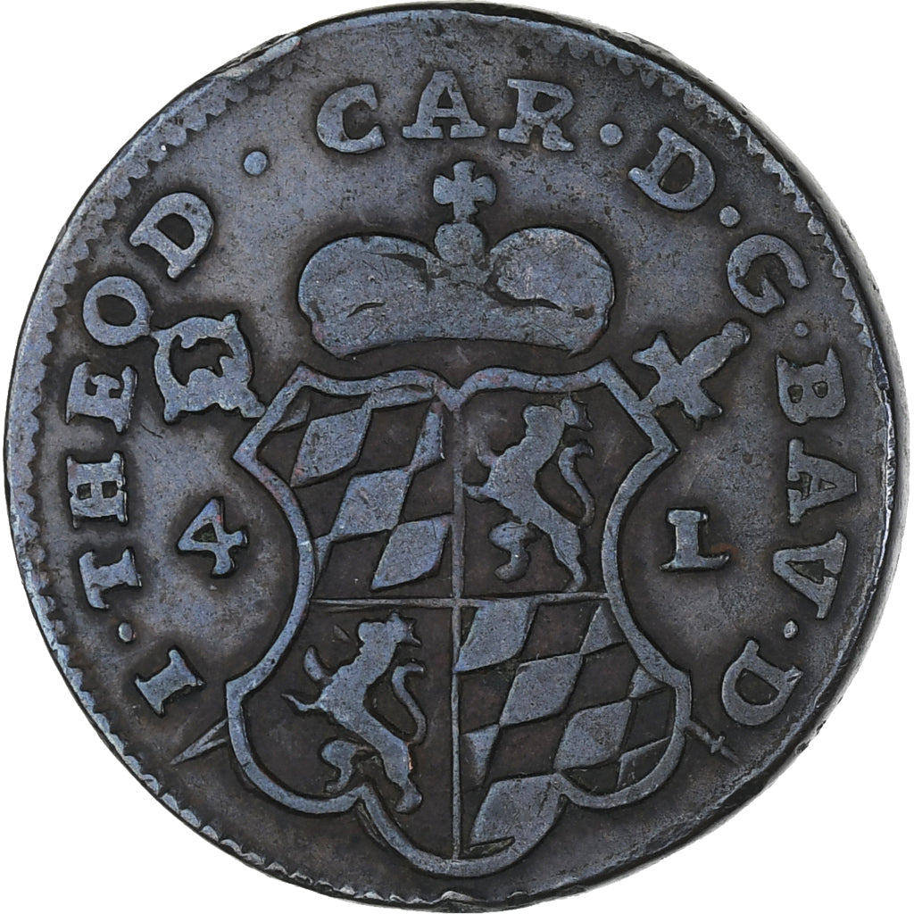Coin, LIEGE, John Theodore, 4 Liards, 1751, Liege, AU(50-53), Copper, KM:159