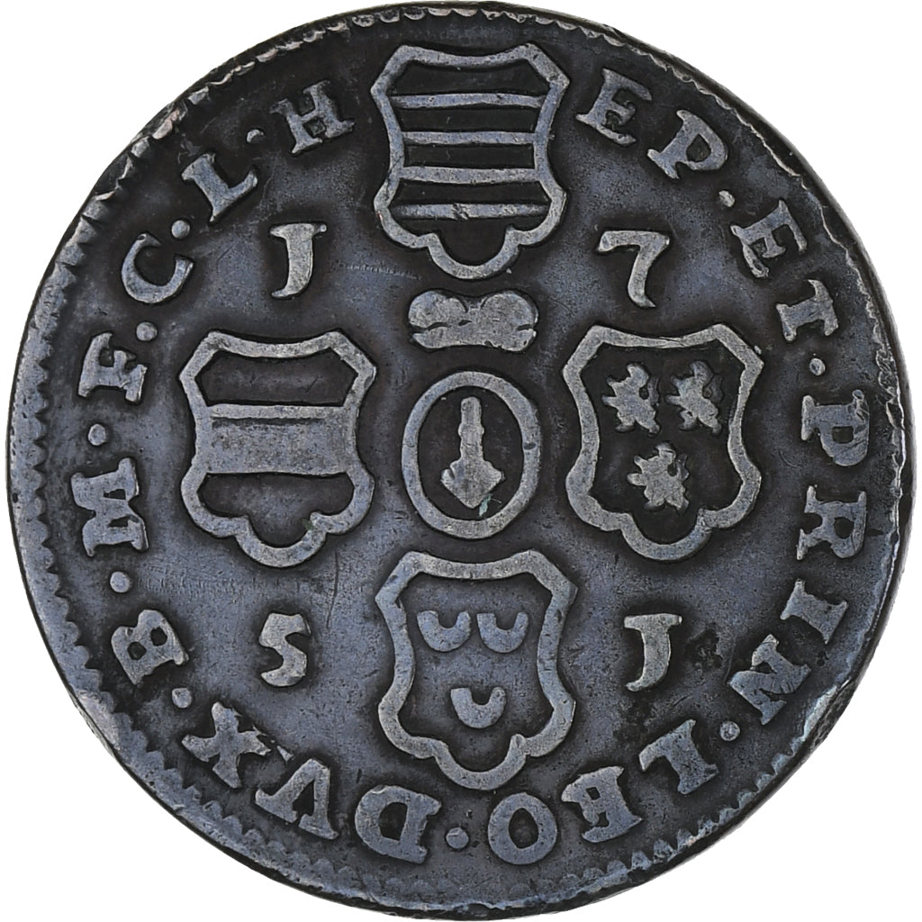 Coin, LIEGE, John Theodore, 4 Liards, 1751, Liege, AU(50-53), Copper, KM:159