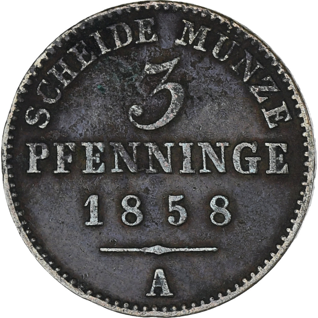 Moneta, Stati tedeschi, PRUSSIA, Friedrich Wilhelm IV, 3 Pfennig, 1858, Berlin