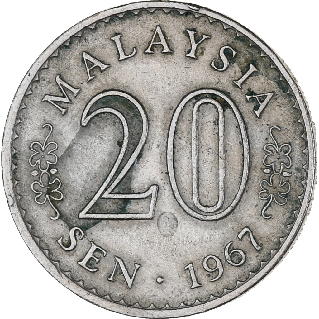 Münze, Malaysia, 20 Sen, 1967, Franklin Mint, SS, Kupfer-Nickel, KM:4