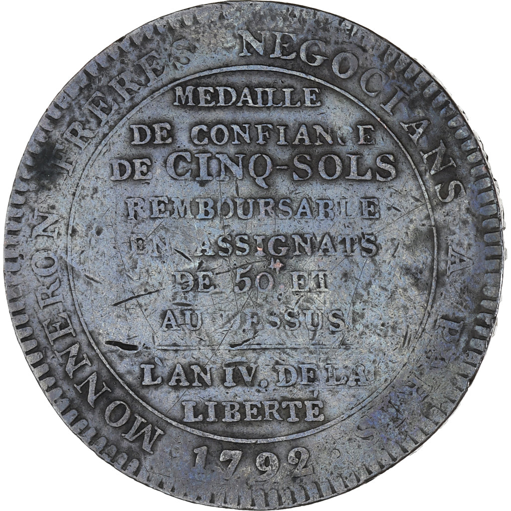 Münze, Frankreich, 5 Sols, 1792 / AN 4, S, Bronze, KM:Tn31