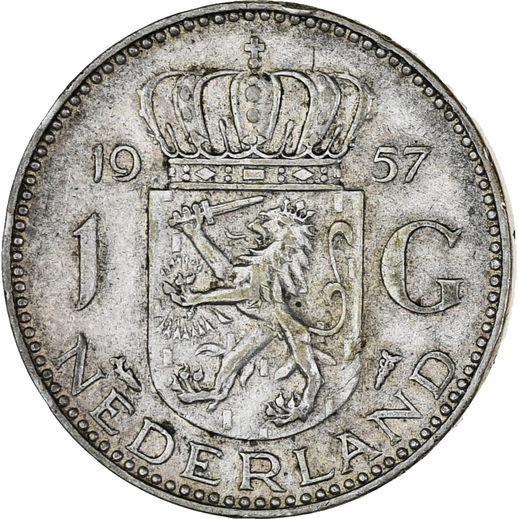 Munten, Nederland, Juliana, Gulden, 1957, ZF, Zilver, KM:184
