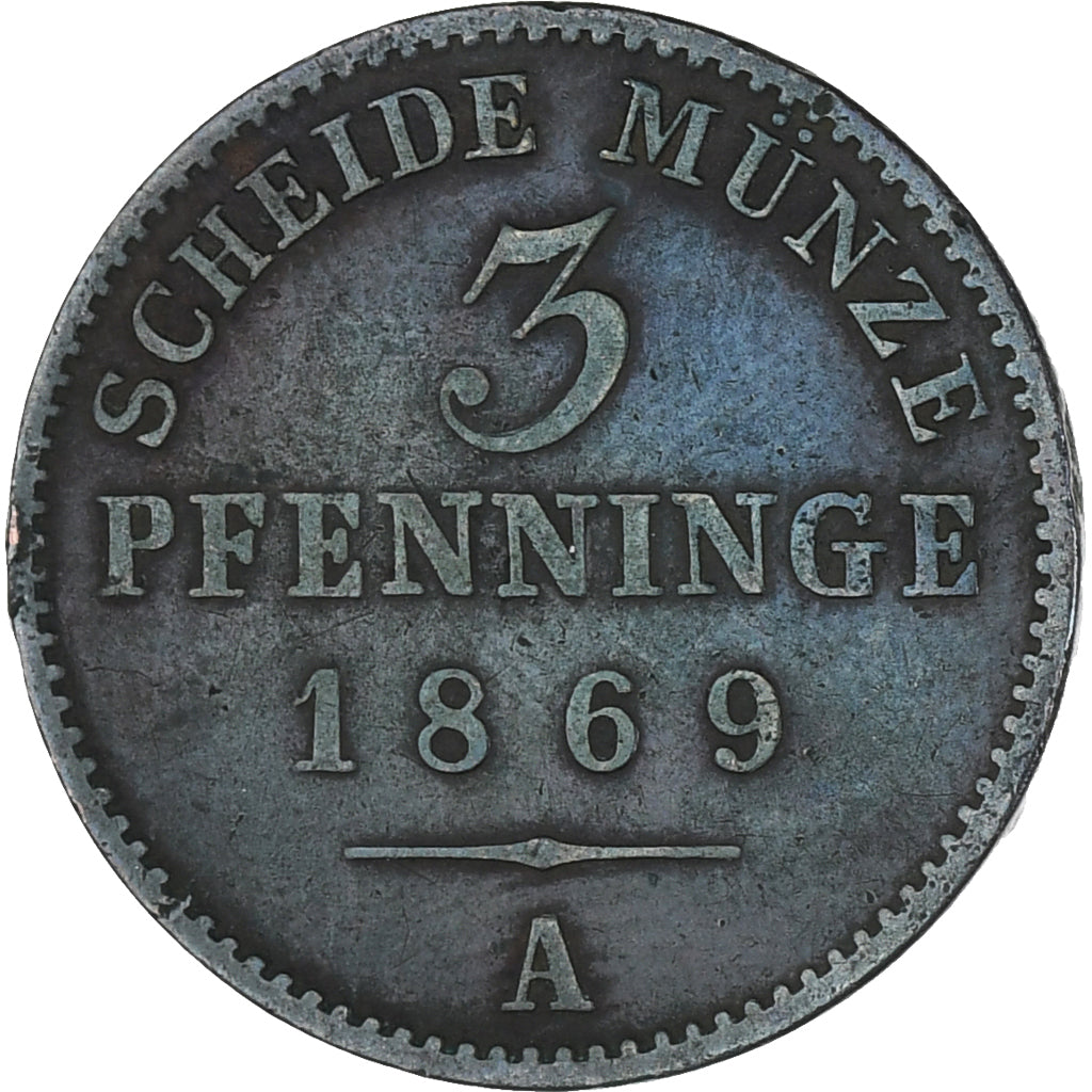 Moneda, Estados alemanes, PRUSSIA, Wilhelm I, 3 Pfennig, 1869, MBC, Cobre