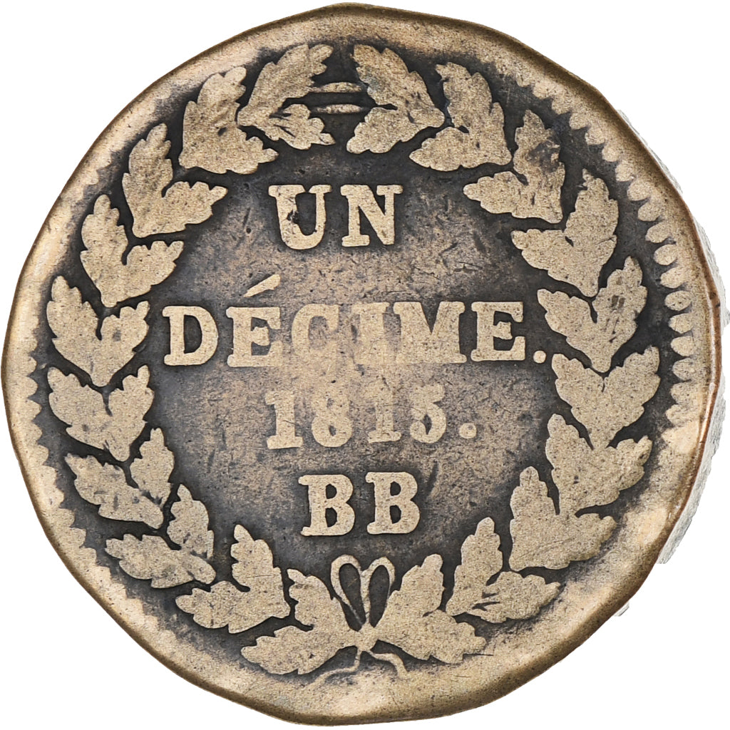 Münze, Frankreich, Louis XVIII, Decime, 1815, Strasbourg, S+, Bronze, KM:701