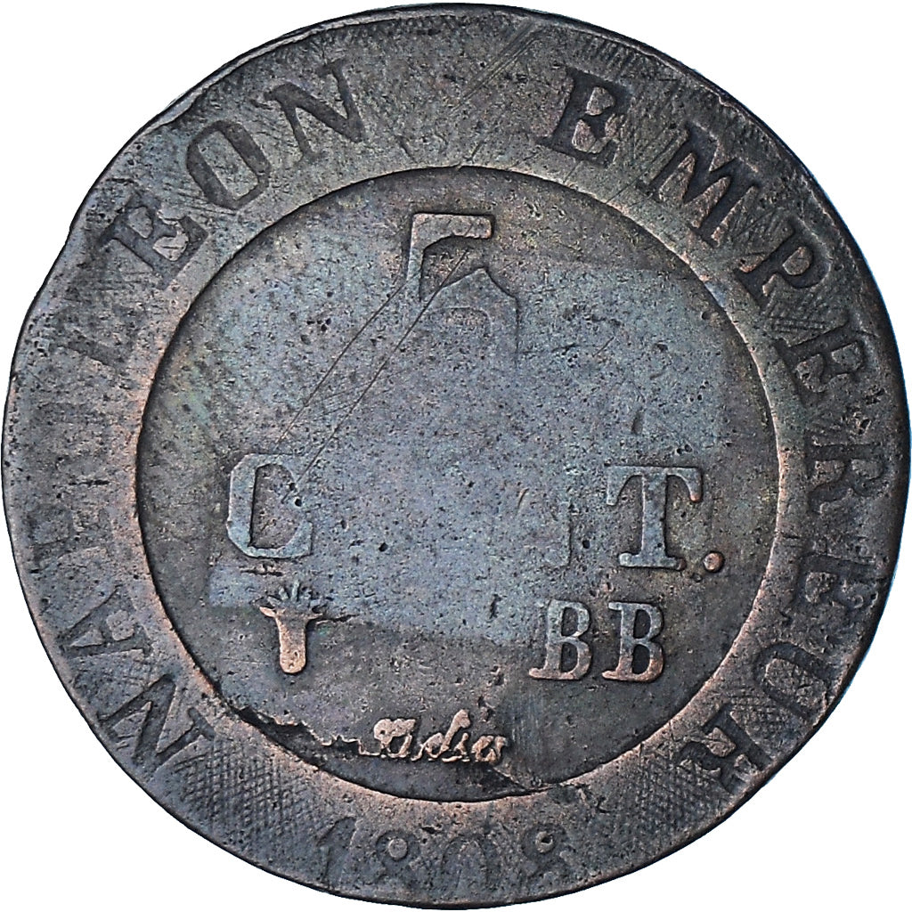 Moeda, França, Napoléon I, 5 Centimes, 1808, Strasbourg, F(12-15), Cobre