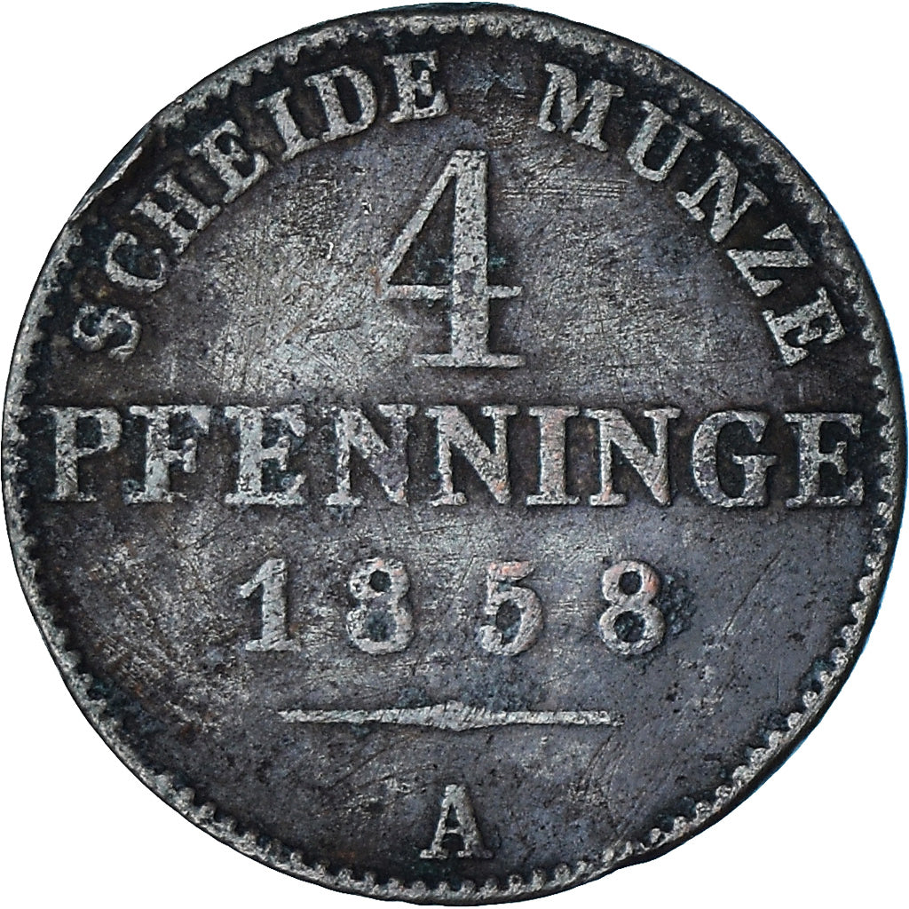 Moeda, Estados Alemães, PRUSSIA, Friedrich Wilhelm IV, 4 Pfennig, 1858, Berlin