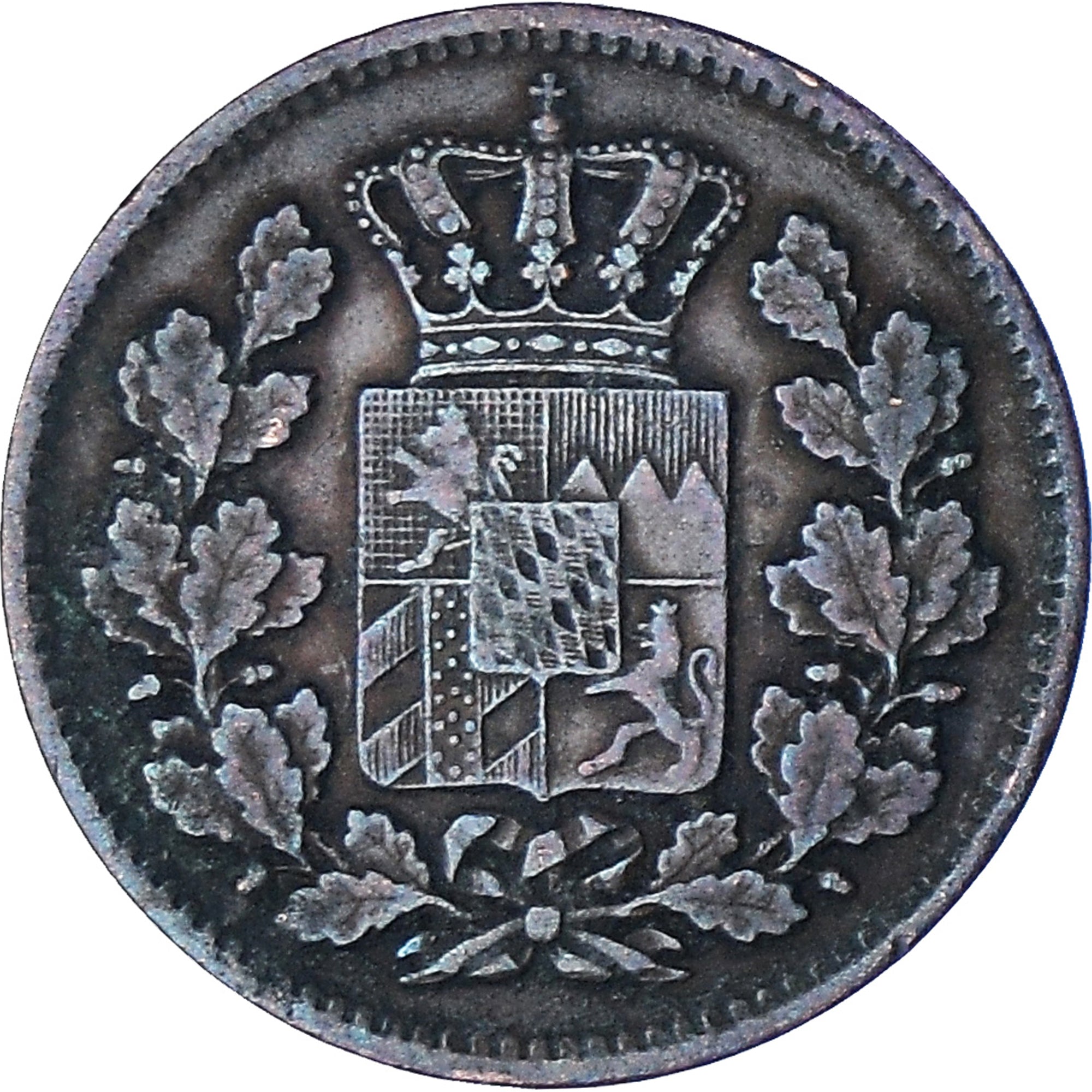 Moneda, Estados alemanes, BAVARIA, Ludwig II, 2 Pfennig, 1870, MBC, Cobre