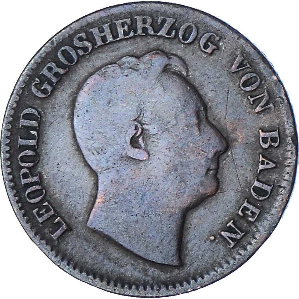 Moneta, Stati tedeschi, BADEN, Leopold I, Kreuzer, 1849, MB, Rame, KM:218.2