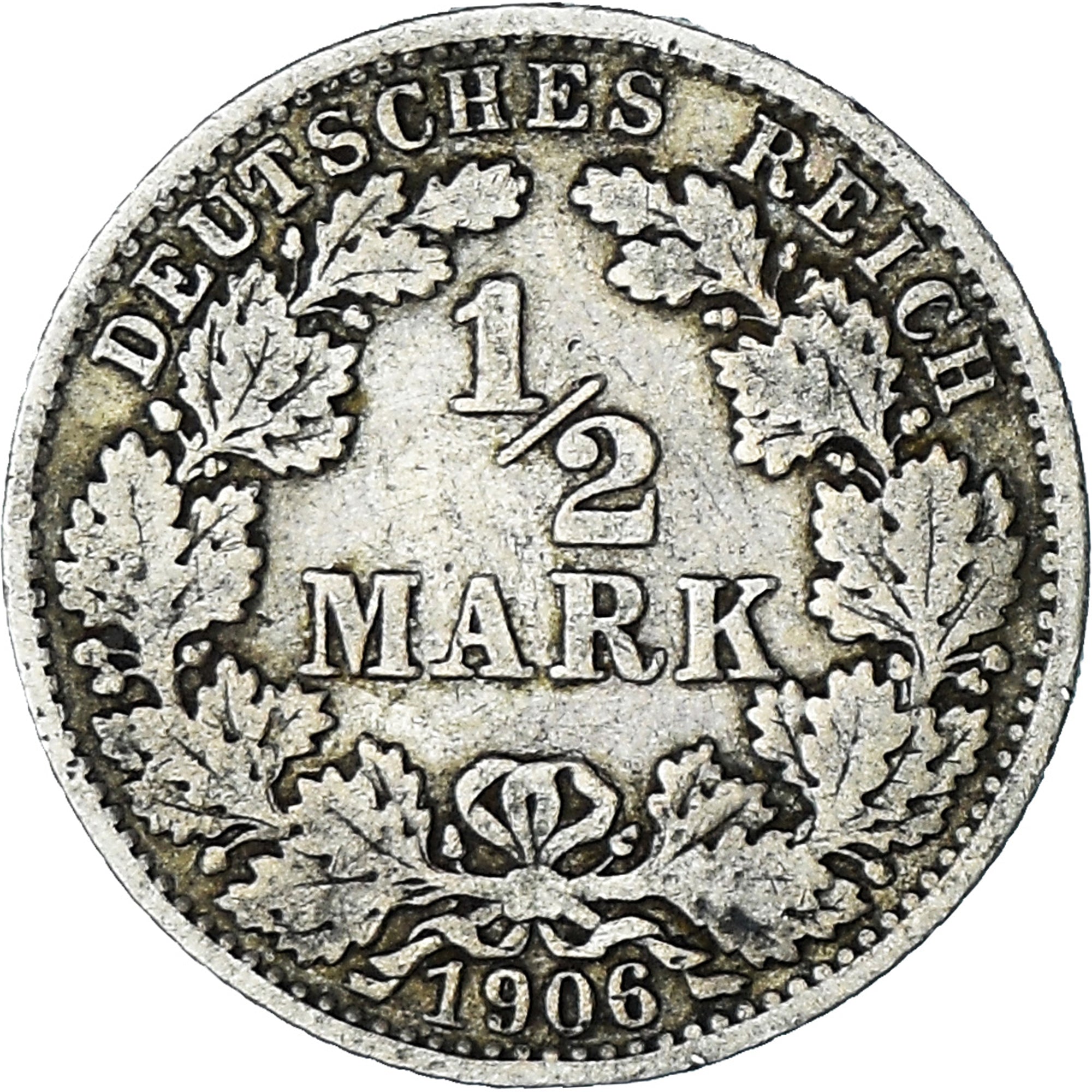 Coin, GERMANY - EMPIRE, 1/2 Mark, 1906, VF(30-35), Silver, KM:17