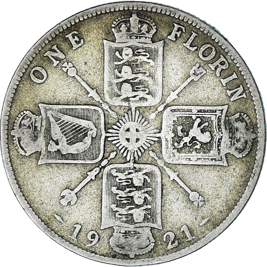 Gran Bretagna, George V, Florin, Two Shillings, 1921, MB+, Argento, KM:817a