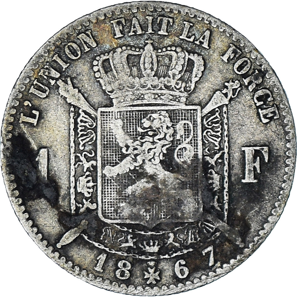 Coin, Belgium, Leopold II, Franc, 1867, VF(30-35), Silver, KM:28.1