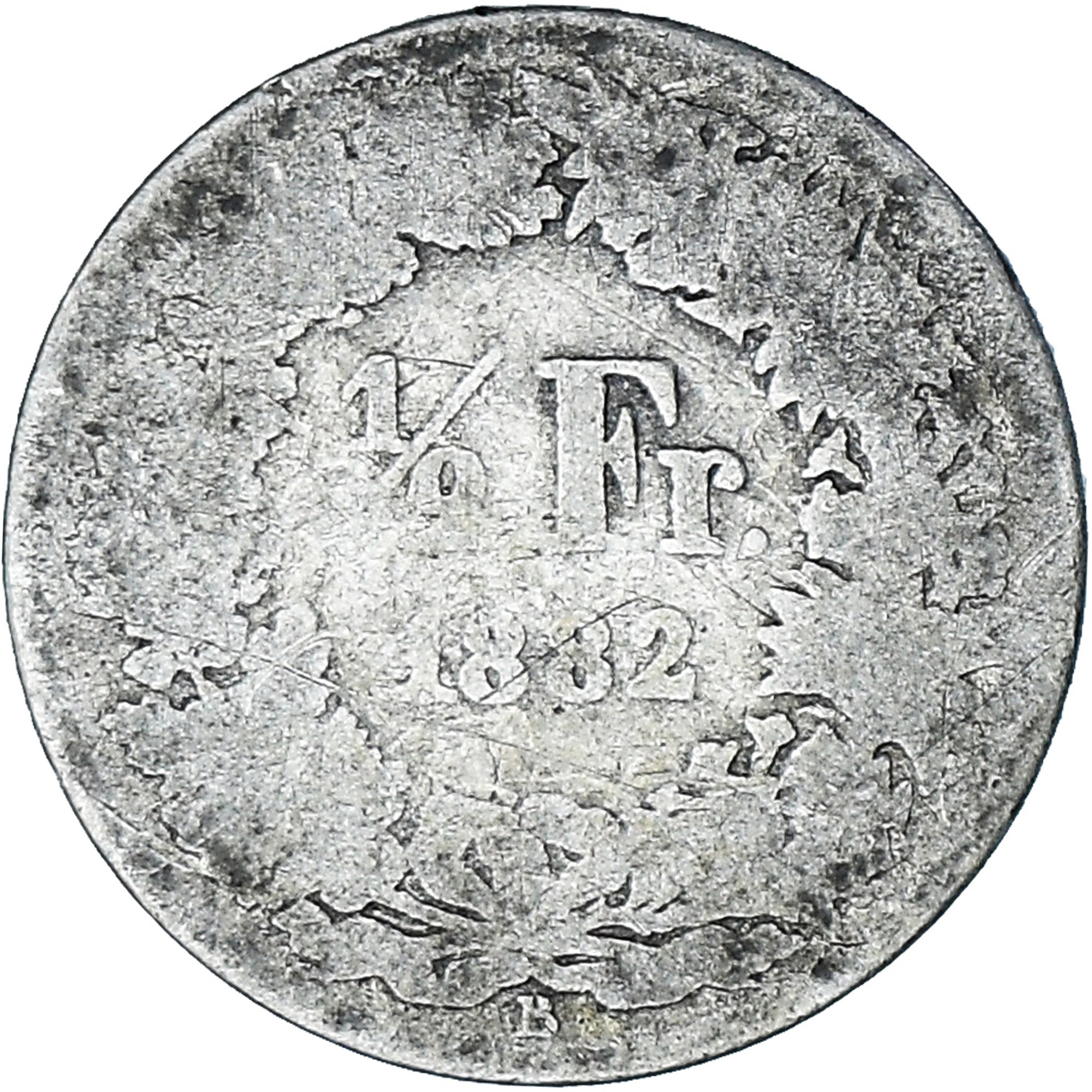 Coin, Switzerland, 1/2 Franc, 1882, Bern, F(12-15), Silver, KM:23