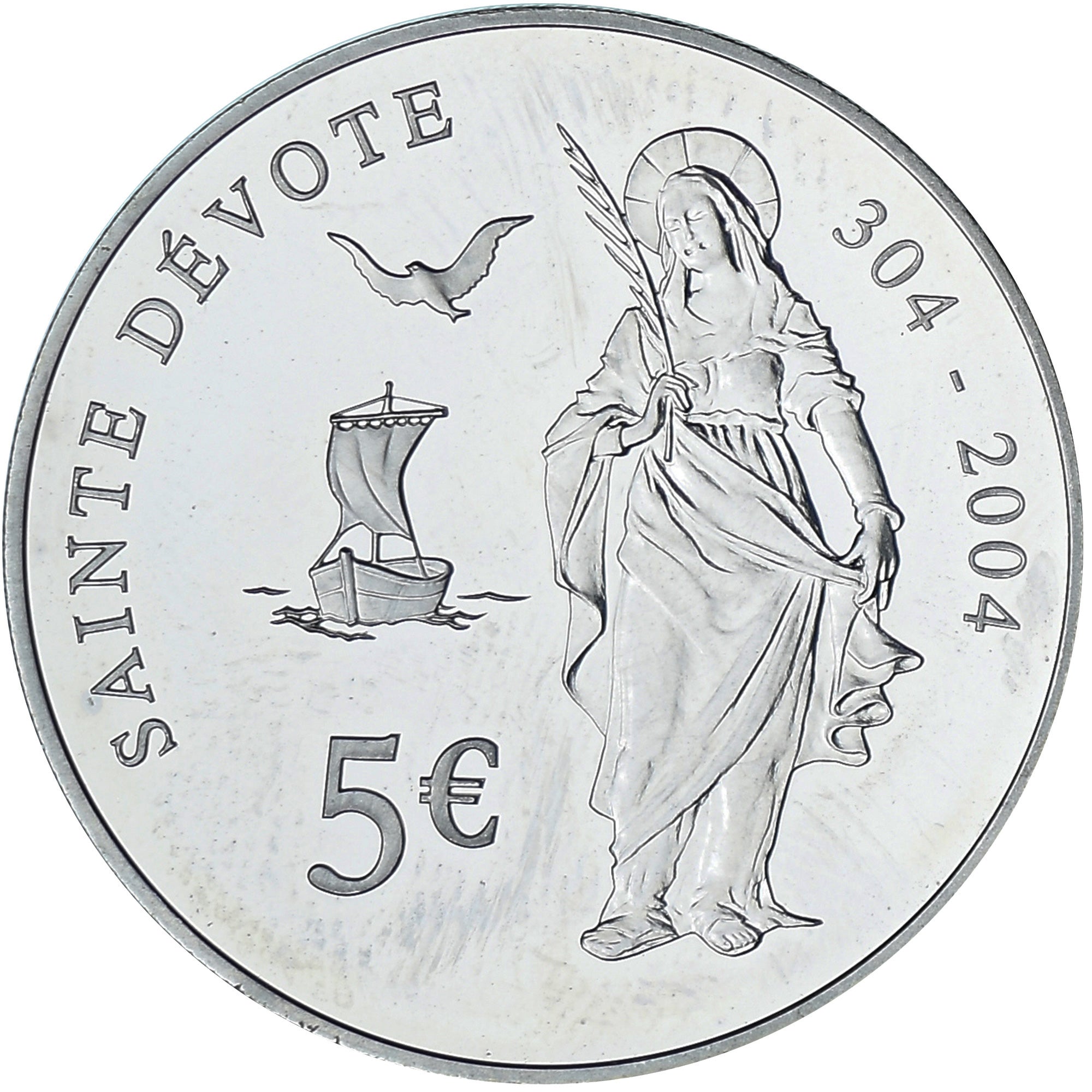 Monaco, Rainier III, 5 Euro, 2004, Paris, MS(64), Silver, KM:180