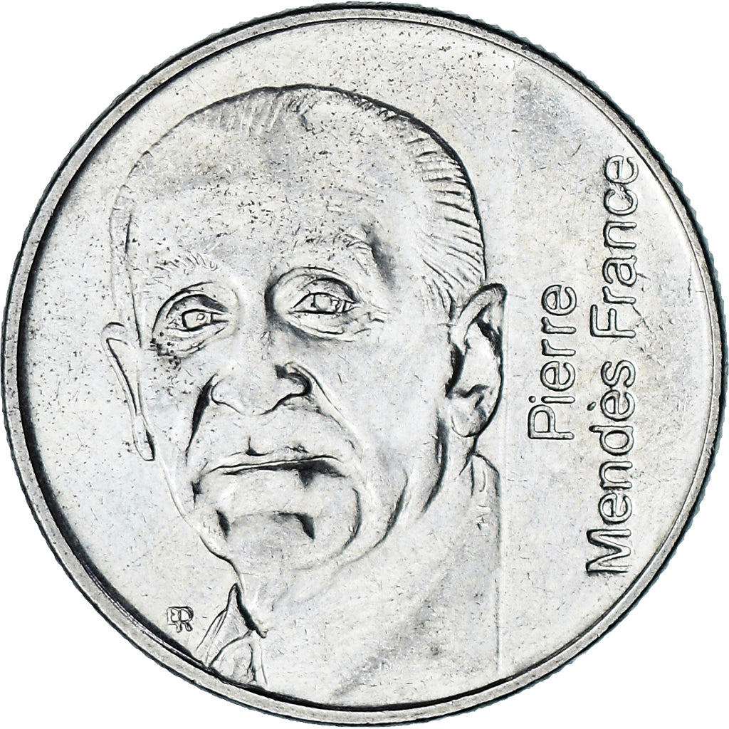 Moneda, Francia, Mendès France, 5 Francs, 1992, Paris, MBC, Níquel, KM:1006