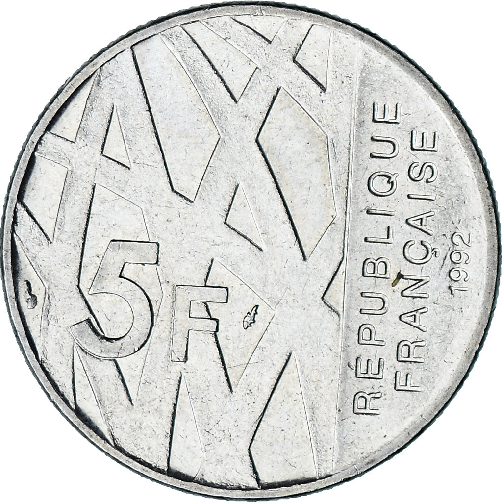 Moneda, Francia, Mendès France, 5 Francs, 1992, Paris, MBC, Níquel, KM:1006
