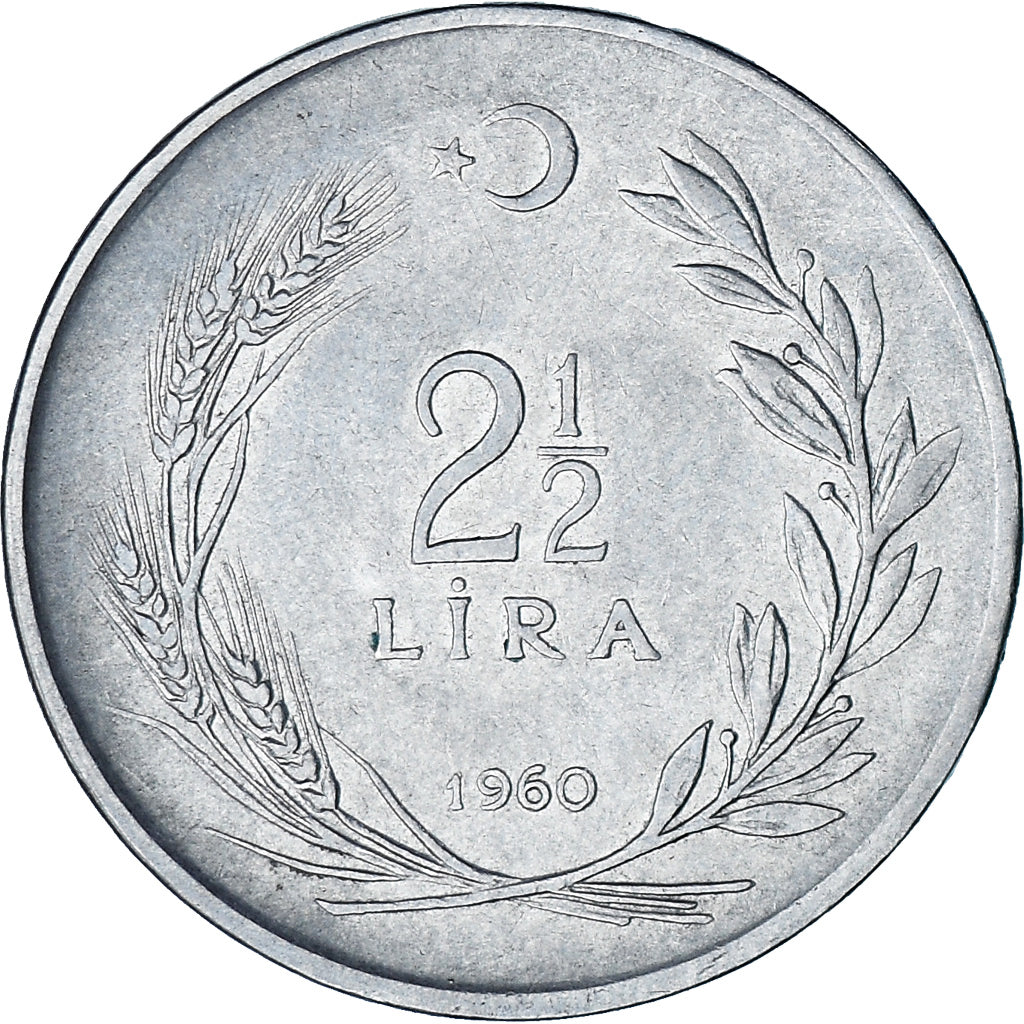 Munten, Turkije, 2-1/2 Lira, 1960, ZF, Stainless Steel, KM:893.1