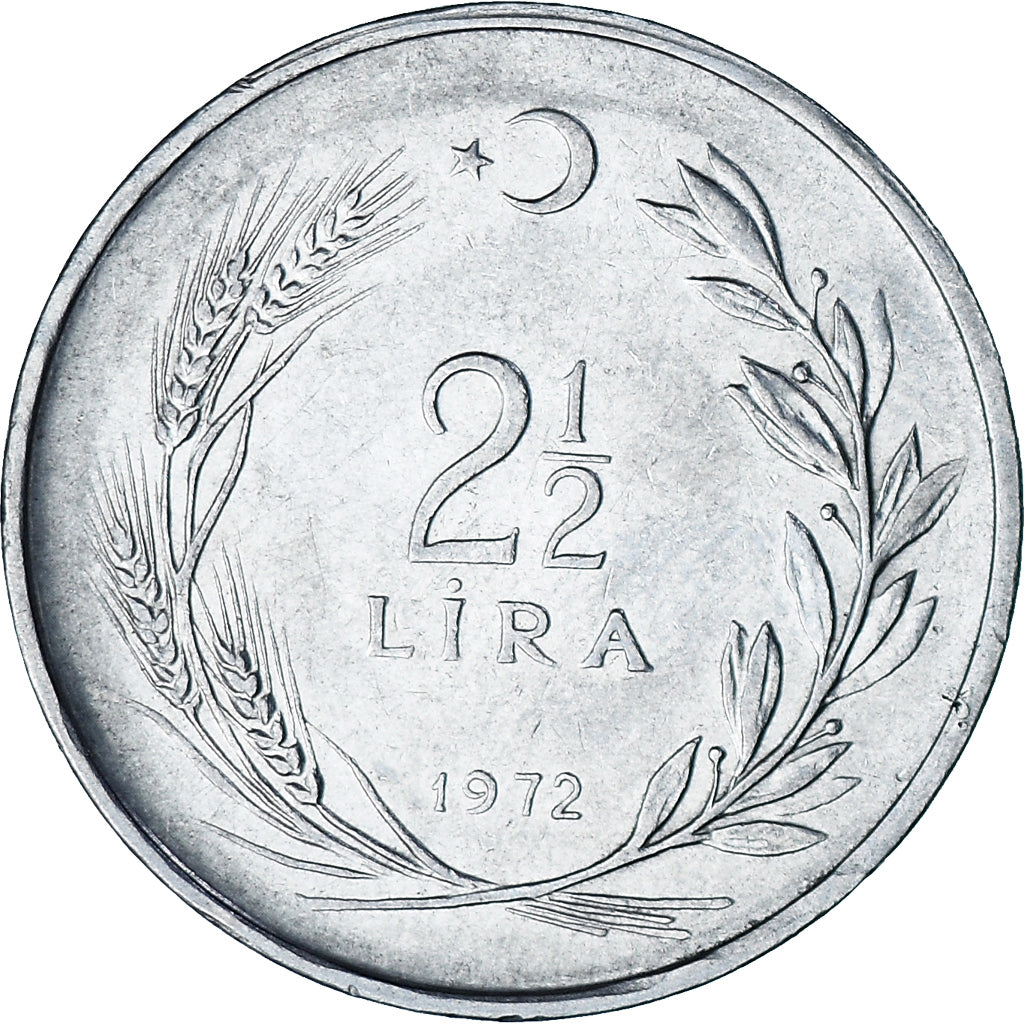 Moeda, Turquia, 2-1/2 Lira, 1972, EF(40-45), Aço Inoxidável, KM:893.2