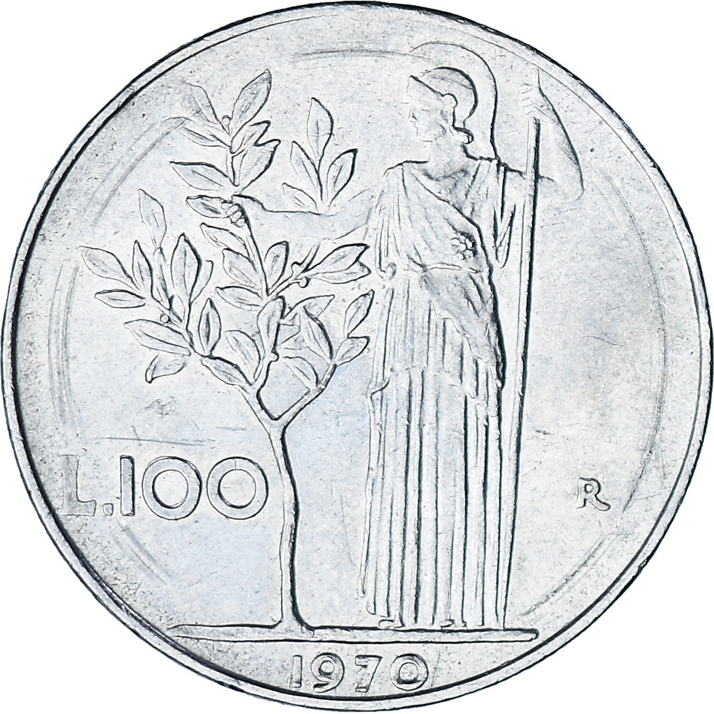 Moneda, Italia, 100 Lire, 1970, Rome, MBC+, Acero inoxidable, KM:96.1