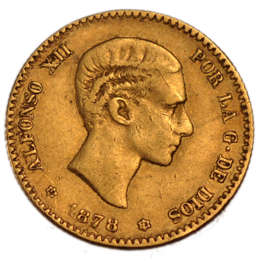 SPAIN, 10 Pesetas, 1878, Madrid, KM #677, EF(40-45), Gold, 3.23